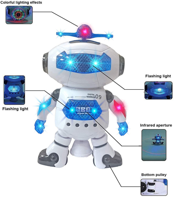 Dancing Robot with 3D light & music-Batteries Oprated